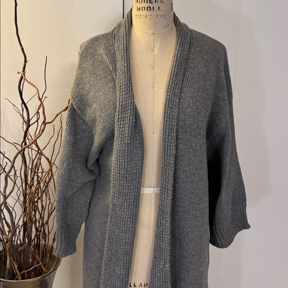 Gray Open Front Cardigan - Picture 2 of 4